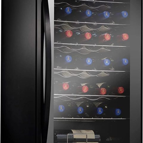 NutriChef 28 Bottle Large Compressor Wine Cooler Refrigerator Cooling System Black Glass Door