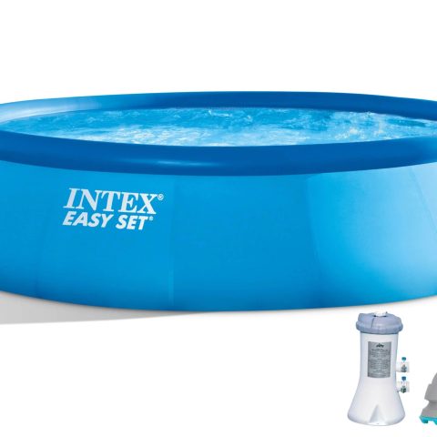 Intex 15ft x 42in Easy Set Inflatable Round Family Swimming Pool & Pump, Vacuum