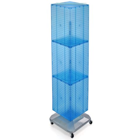 Azar Displays 701465-BLU Blue Four-Sided Pegboard Tower Floor Display on Revolving Wheeled Base. Spinner Rack Stand. Panel Size: 14"W x 60"H