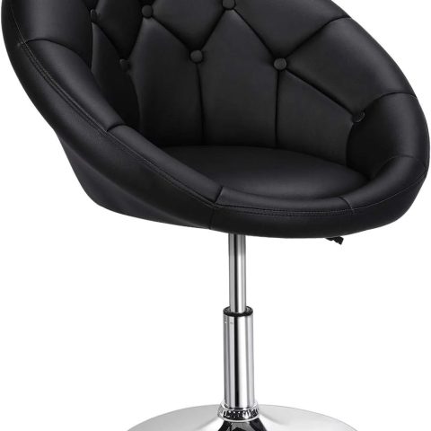 HOMEZY Round Tufted Back Chair Contemporary Height Adjustable, 360° Swivel, Accent Vanity Chair for Living Room, Modern Look, Black
